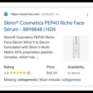 Collagenesis by Skinn PEP40 Serum Riche; sealed